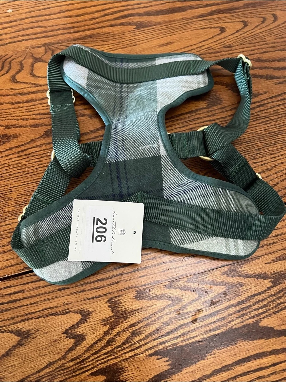 Hearth & Hand Green Plaid Large Pet Harness with Dark Trim